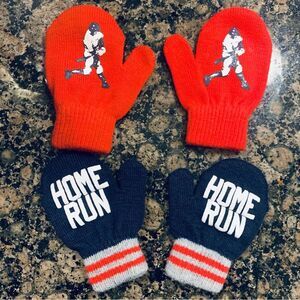 OshKosh B'gosh Cute Baby Toddler MLB Baseball Mittens Set Bundle | Size 2